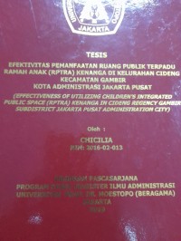 Image of Efektivitas Pemanfaatan Ruang Publik Terpadu Ramah Anak (RPTRA) Kenanga di Kelurahan Cideng, Kecamatan Gambir Kota Administratif Jakarta Pusat